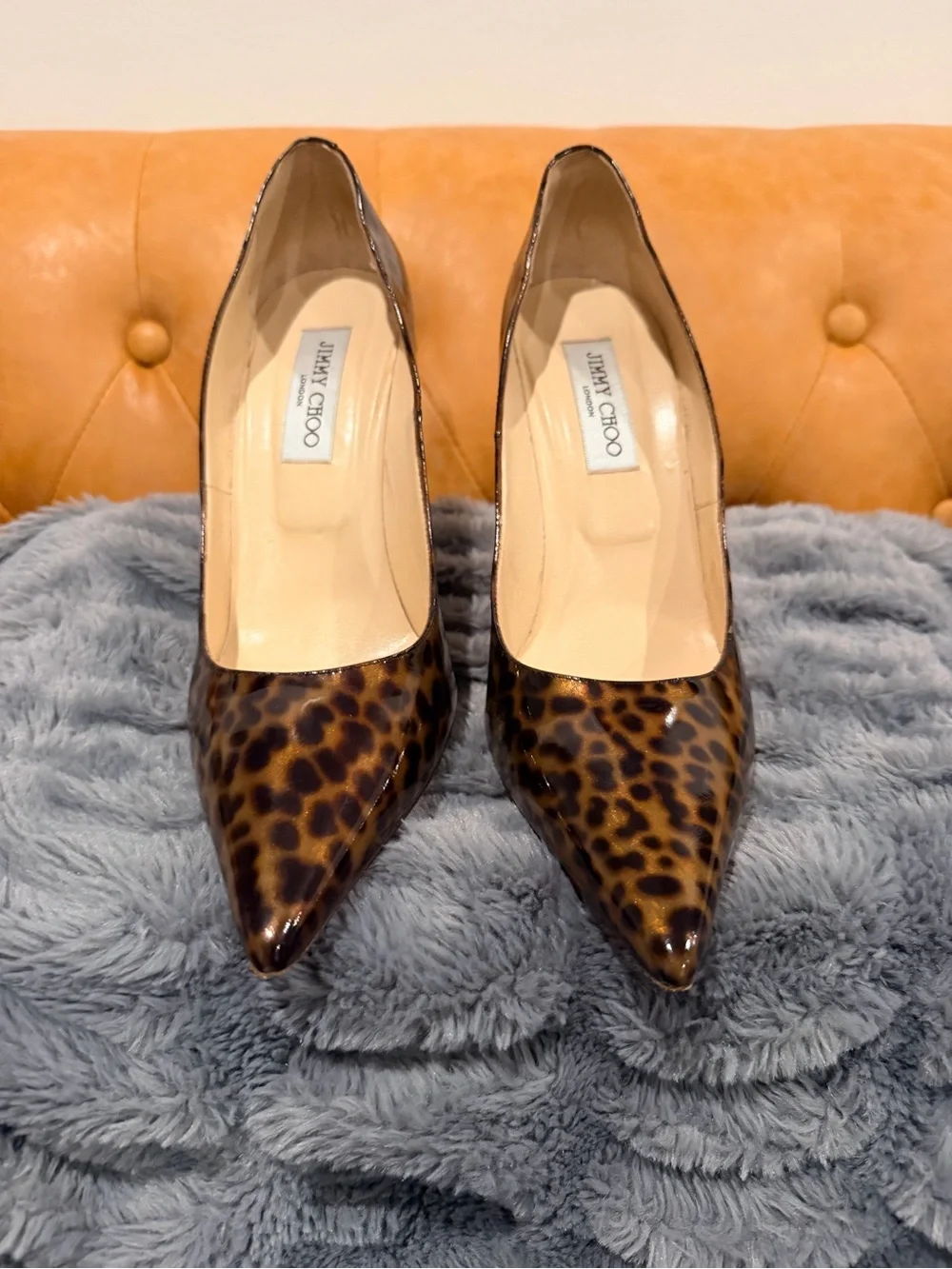 Jimmy Choo Leopard-Print Patent Leather Pointed-Toe - Dark Brown/Black